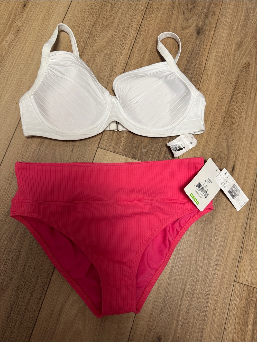 Lands End & Next NWT L 12 White Underwire Bikini Top Pink High Waist Bottoms